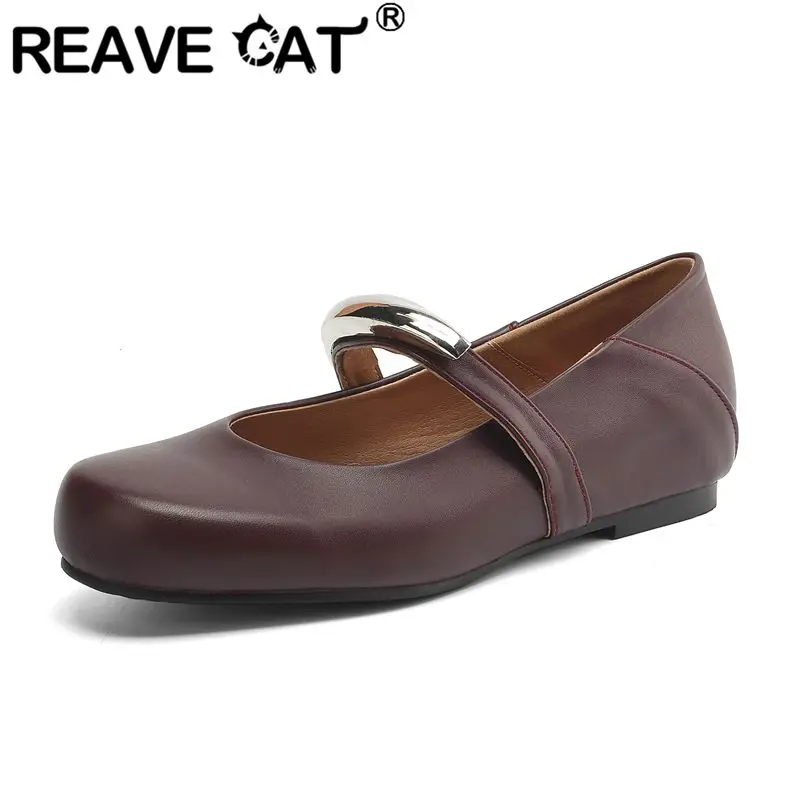 

Женские туфли REAVE CAT, серые, без застежек, с круглым носком, увеличенные размеры 41, 42, 43, мягкие, нескользящие, повседневные, ручной работы, в стиле Мэри Джейн