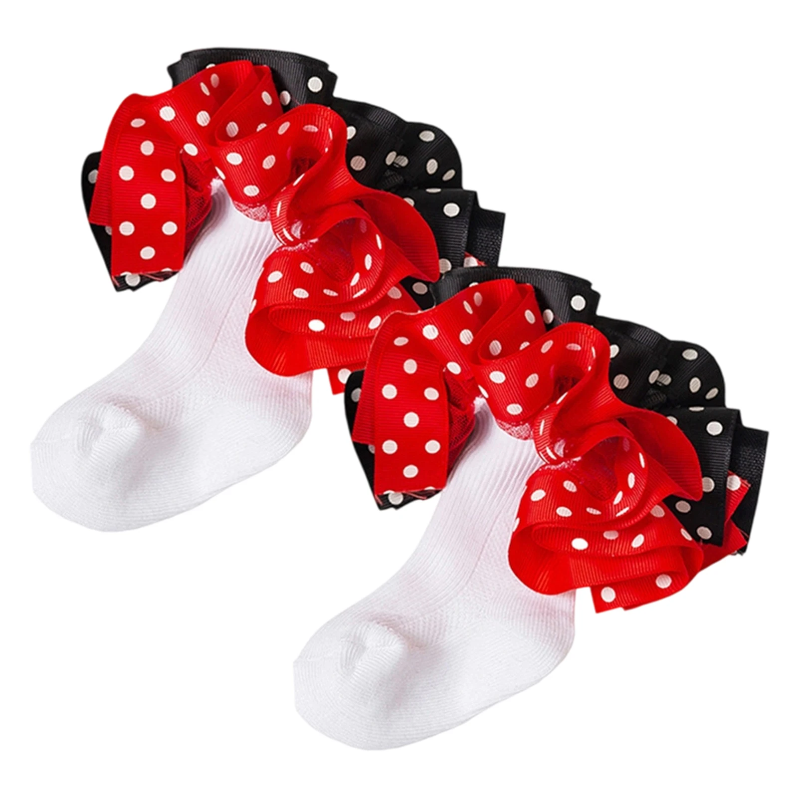 

Little Girls Knee Calf Socks with Dot Ruffle Decor Contrast Color Cute Knitted Socks
