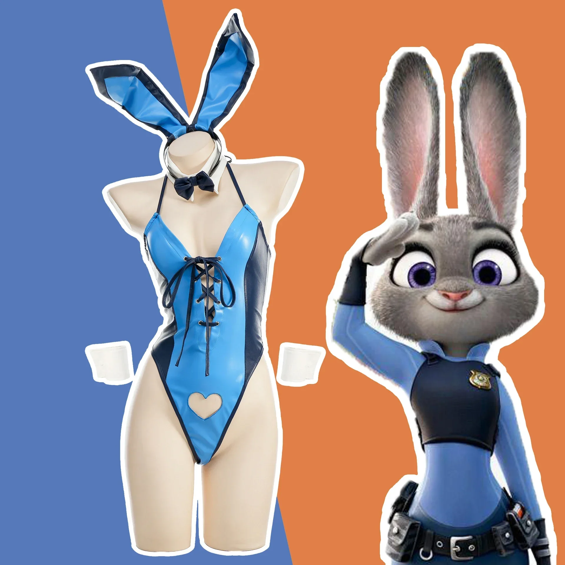 Anime Crazy Animal Judy Hopps Cosplay Costume Bunny Girls Love Hollow Leather Halter Bodysuit Uniform Outfit For Women Party Cos