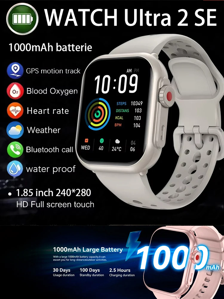 Pour montre IOS Ultra 2 SE hommes femmes Bracelet intelligent 1000mAh batterie GPS AMOLED affichage Bluetooth appel Sport étanche montre intelligente