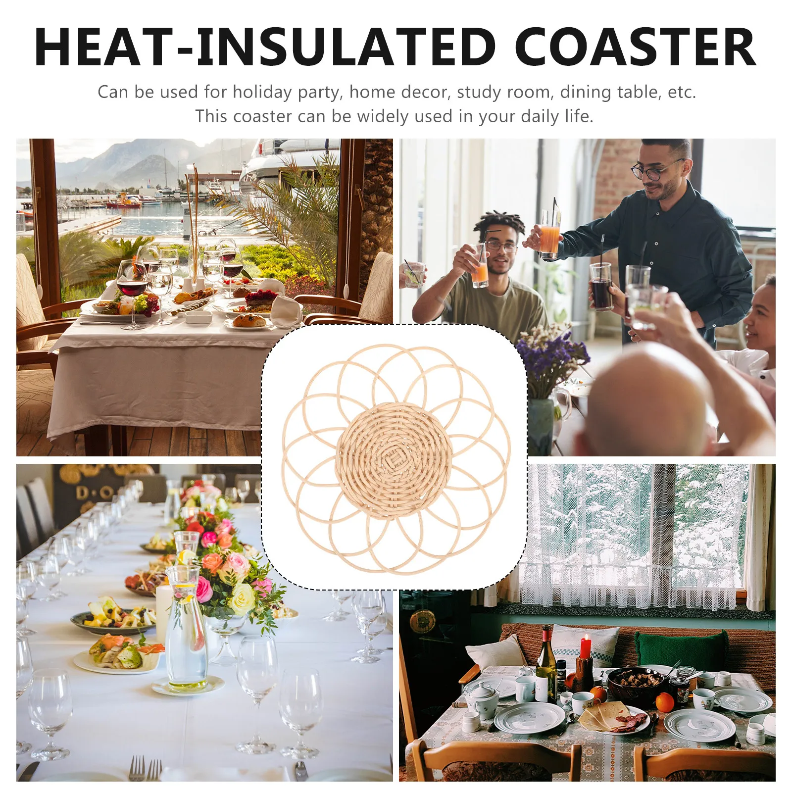 Bohemia Rattan Woven Coasters Set Natural Heat Insulated Retro Cup Coasters for Coffee Table Desk Dining Home Decor Rustic