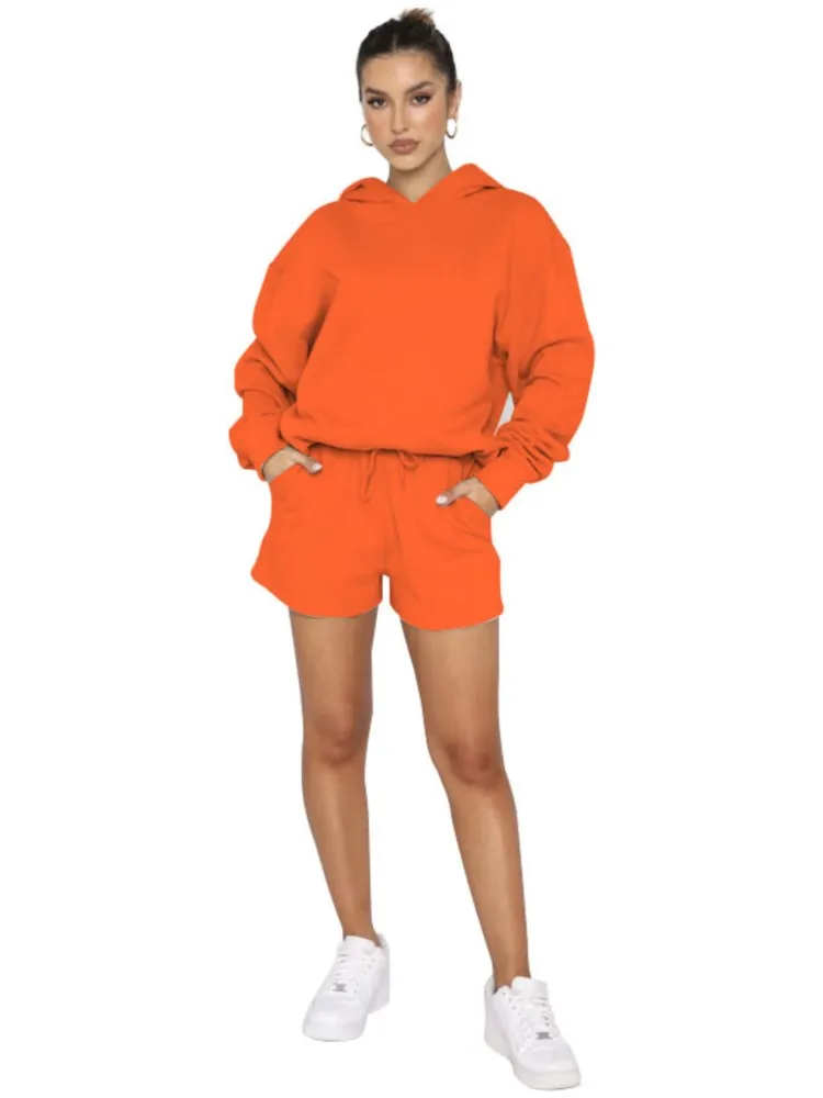 خريف شتاء جديد بلون هوديي قطعتين مجموعات المرأة عادية مقنع طويلة الأكمام البلوز جيب السراويل 2 قطعة مجموعة دعوى #2