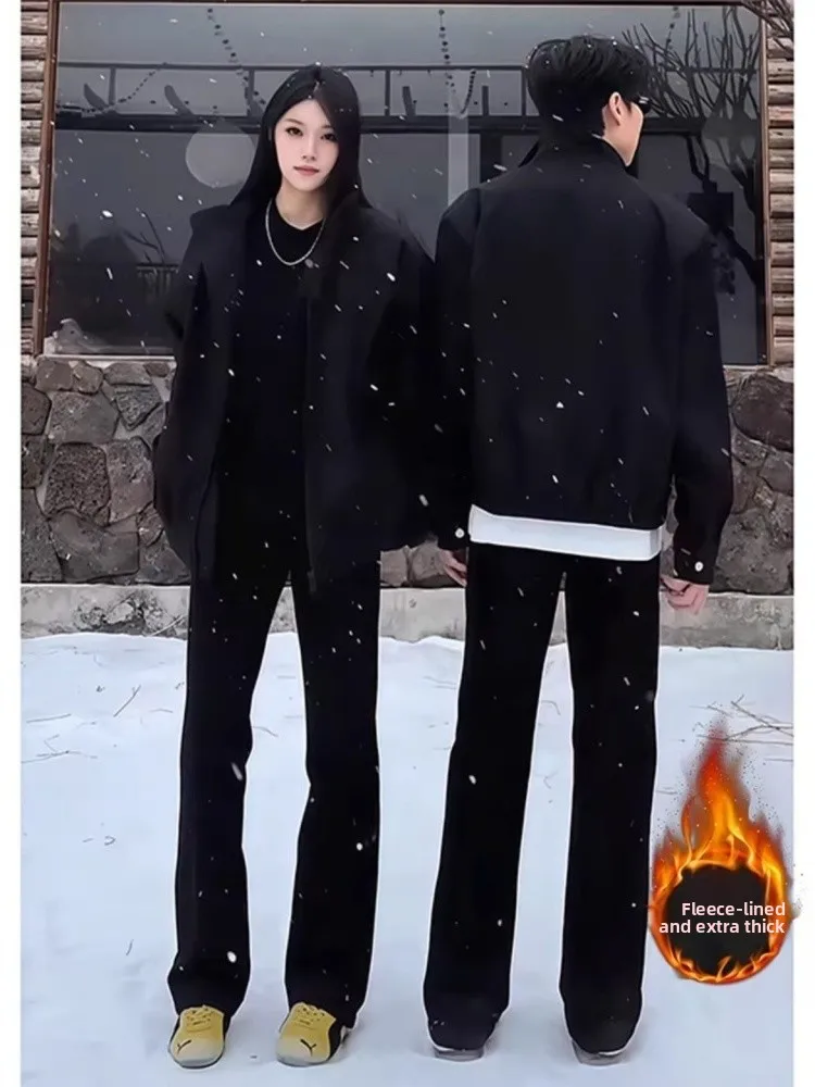 

Джинсы-клеш с высокой посадкой и удлиненными штанинами в американском стиле для мужчин и женщин, осень-зима...