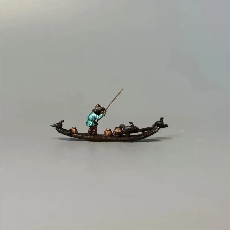 Mini Copper Fishing Boats Wooden Rafts Color Painted Bonsai Micro Landscapes Decorative Accessories Small Decor Ornaments ZE532