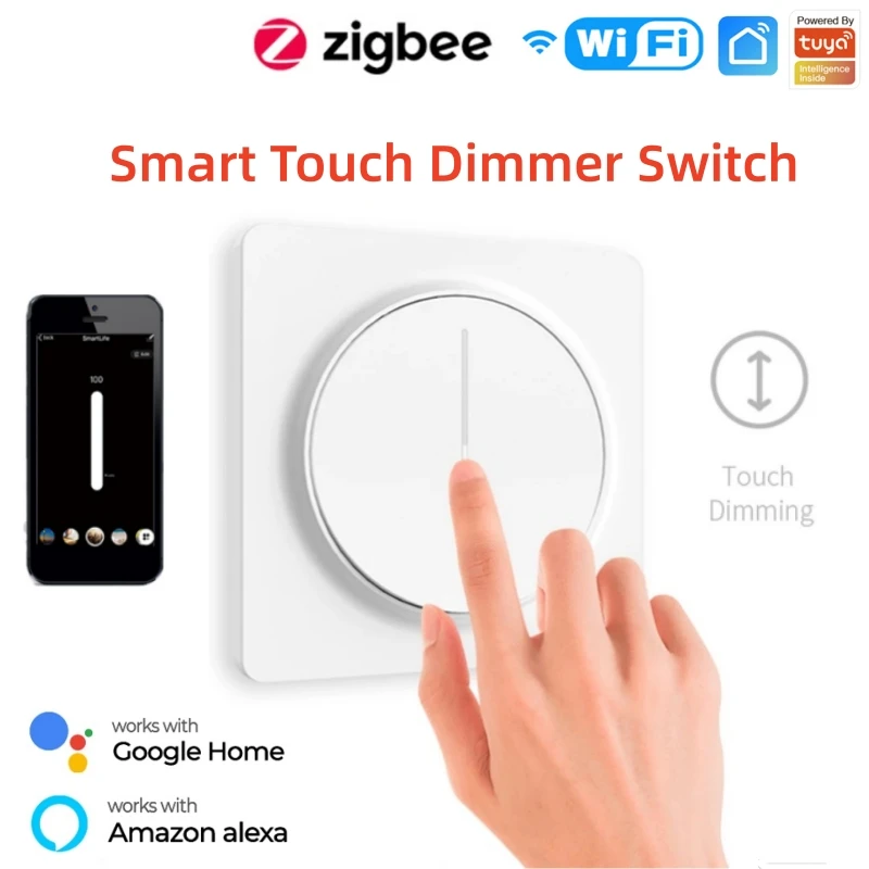 Tuya Zigbee WiFi Smart Dimmer Switch EU Touch Dimming Wall Switch Smart Life APP Wireless Voice Control for Alexa Google Home