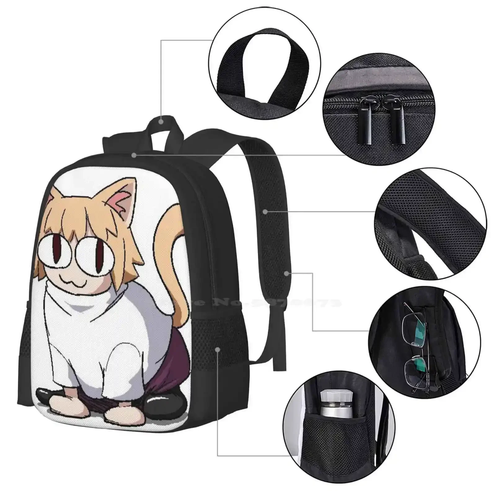 Neco Arc Cat Mochila com design de impressão 3D Bolsa de estudante Neco Arc Neko Arc Cat Fate Tsukihime Mochila unissex de grande capacidade