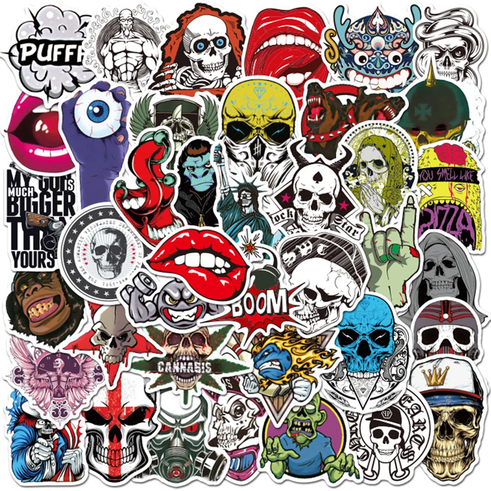 10/30/50PCS Terror Series Skull Graffiti Stickers Guitar Laptop Skateboard Luggage Phone Bike Waterproof Cool Stickers Kid Toy