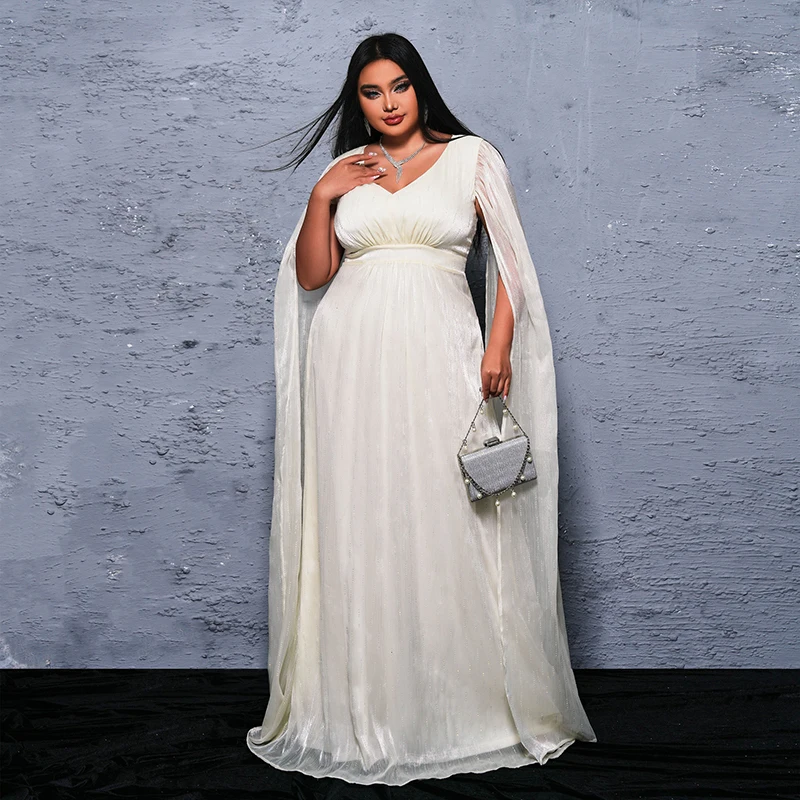 Robe de cocktail taille haute à col en V pour femmes, robes maxi longues élégantes, blanc, occasion formelle de mariage, robe de Rh, soirée, 4XL, 2024