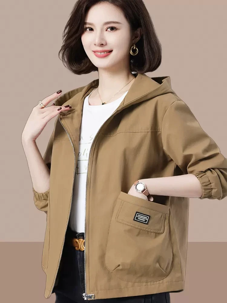 

Новая женская повседневная свободная куртка с капюшоном, тонкая, для весны и осени, модная, антивозрастная, удобная, дышащая