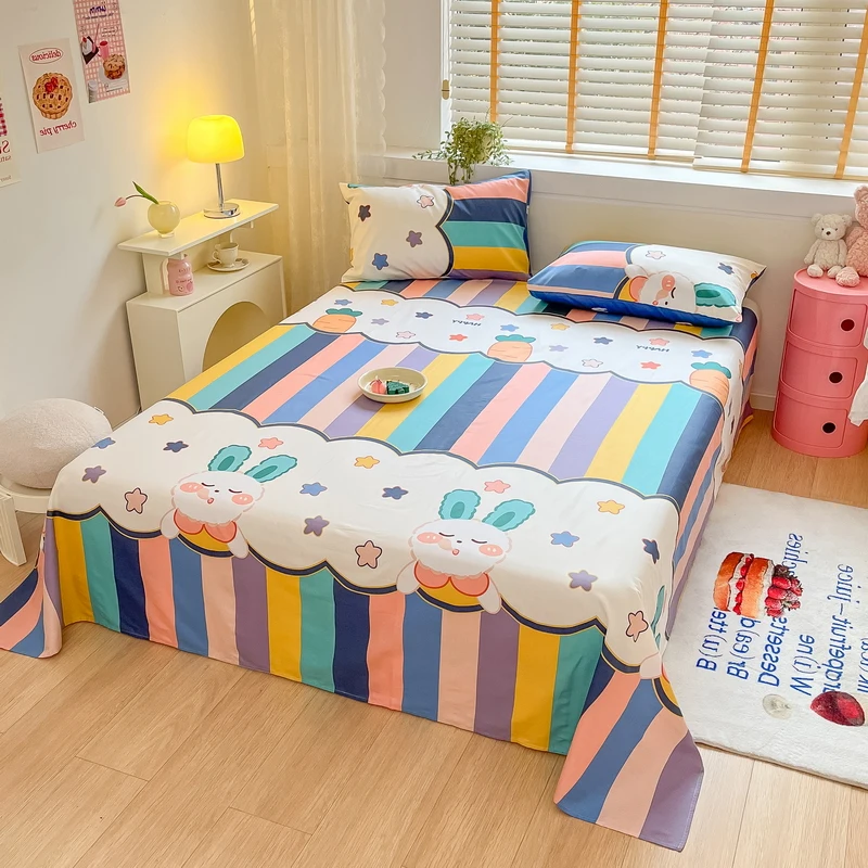 1PCS Cotton Printed Bed Sheet Fashion Cartoon Pattern Soft Fashion King Bed/King Bed Family Fashion Bedspread Foldable Bed Sheet