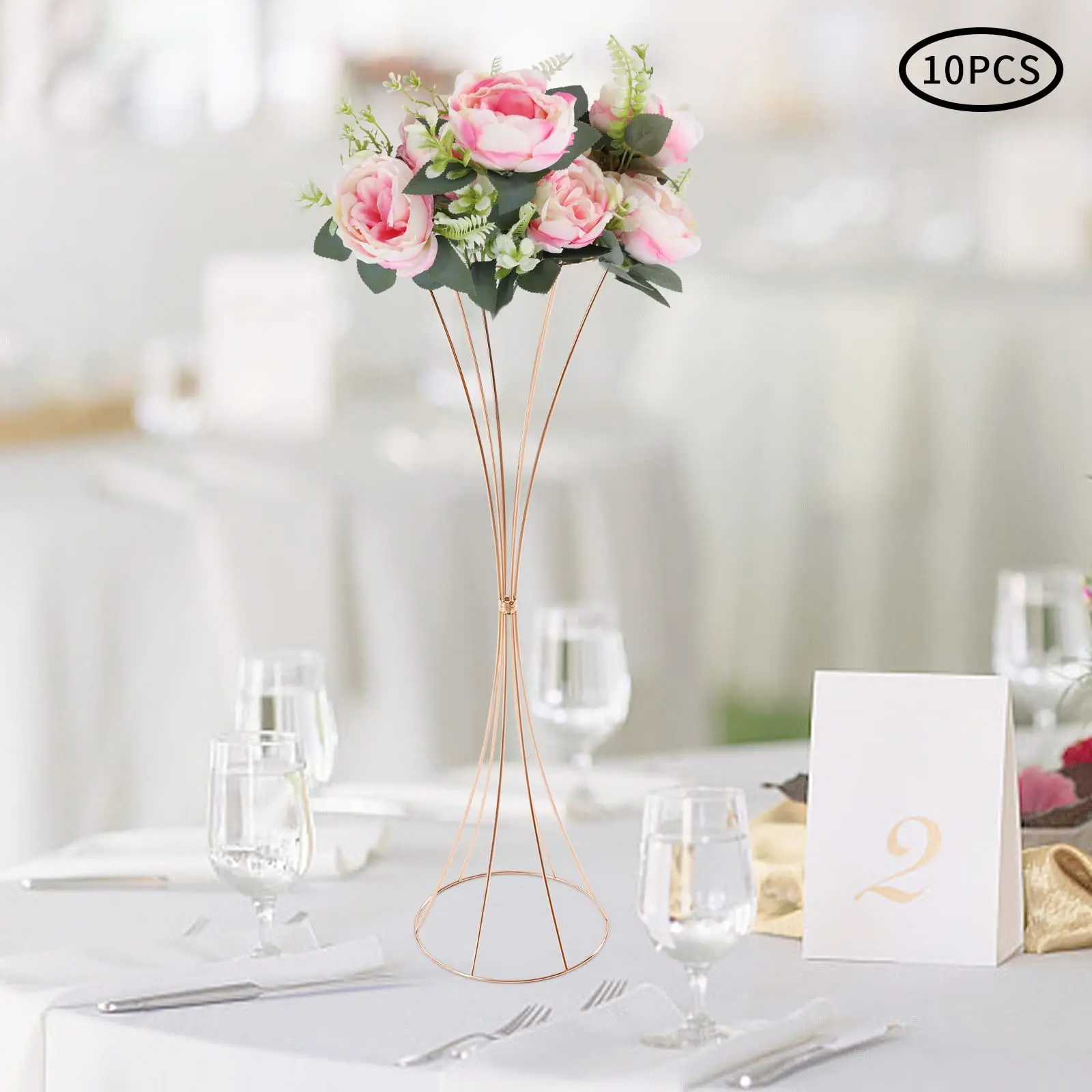 10 Pcs Gold Centerpieces Wedding Table Vase, 31.5 Inch Tall Trumpet Vase, Road Lead Arrangement Flower Stand for Anniversary Party B