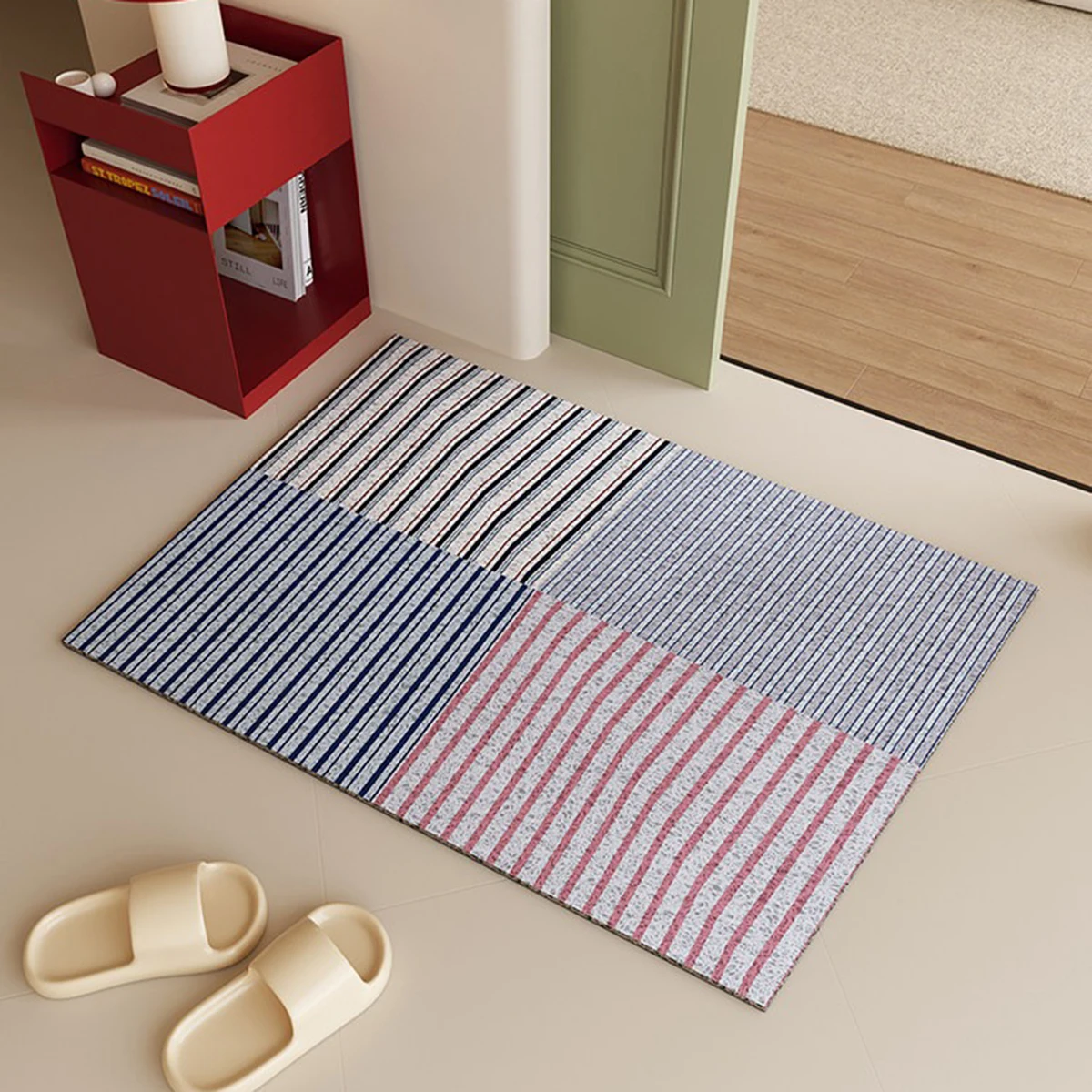 

Welcome Rugs Retro Striped Light Luxury Entry Door Floor Mat Entrance Doormat PVC Non-slip Carpet Home Decoration 러그 Fußabtreter