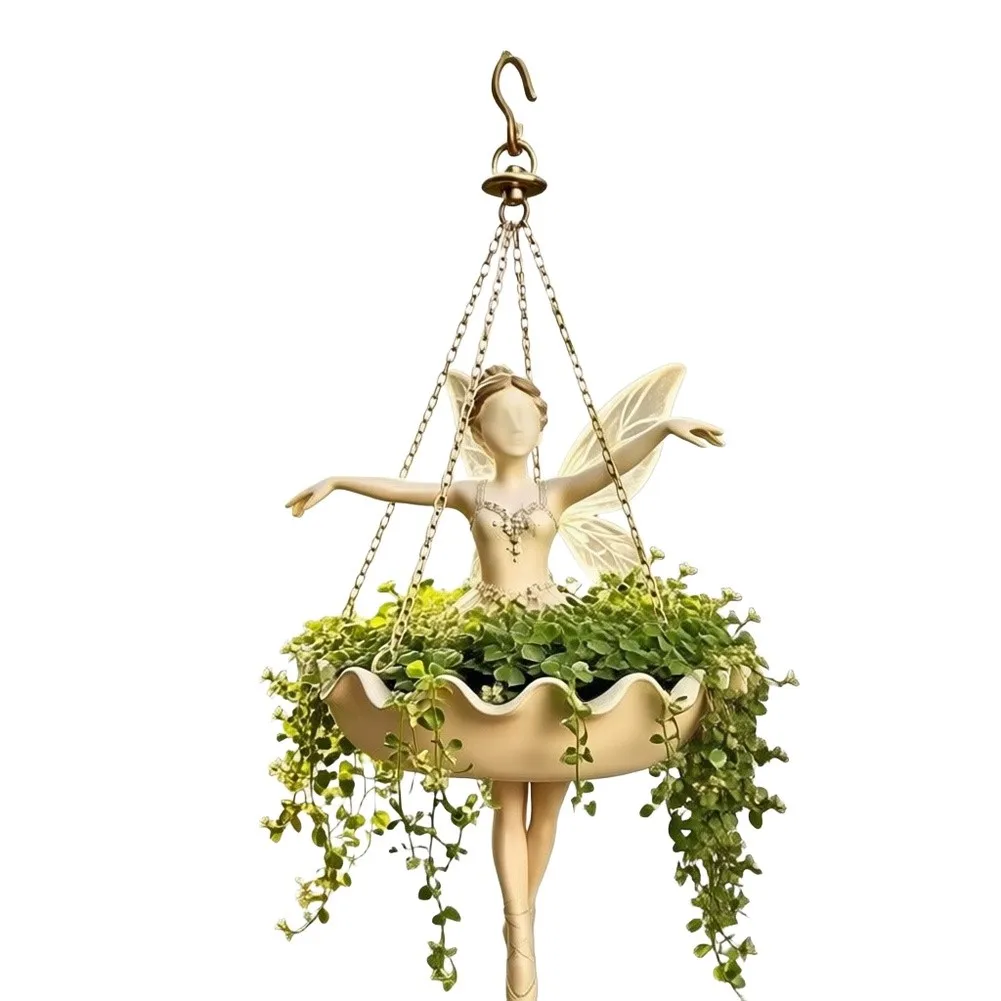 Ballerina Hanging Flower Basket Resin Plant Holder for Indoor Outdoor Use with Balanced Metal Chain for Cascading Greenery