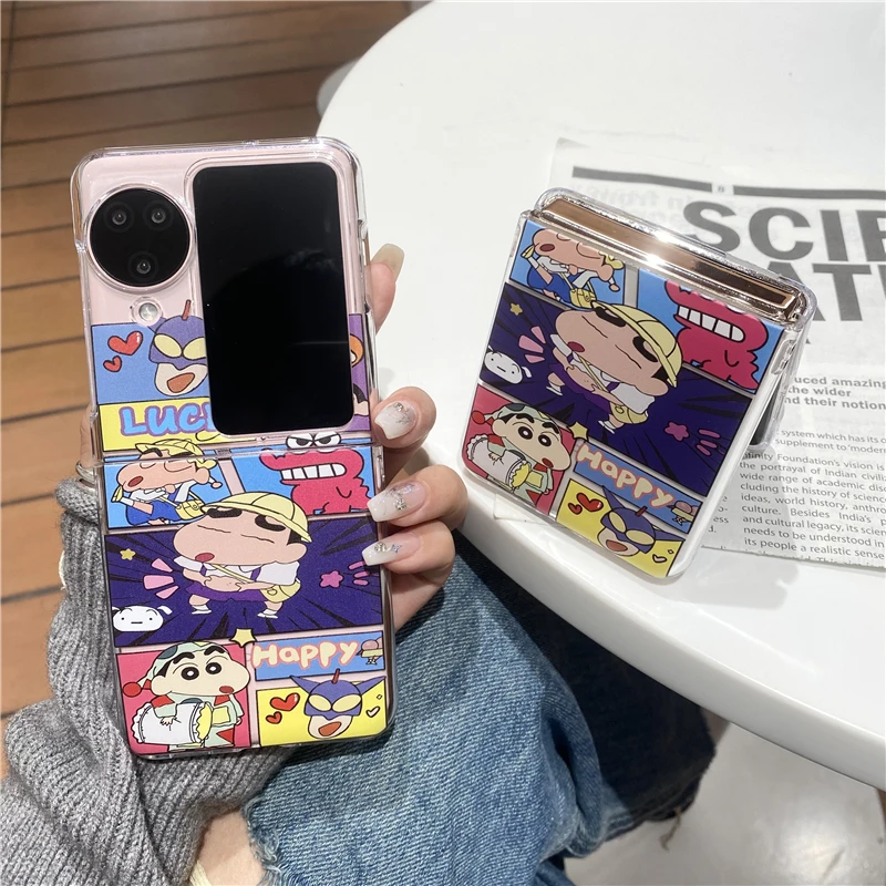 Zabawkowe chipsy Anime Crayon Boy Disney śnieżnobiałe siedem krasnoludków dla OPPO Find N N2 N3 Flip VIVO X składane z klapką etui na telefon