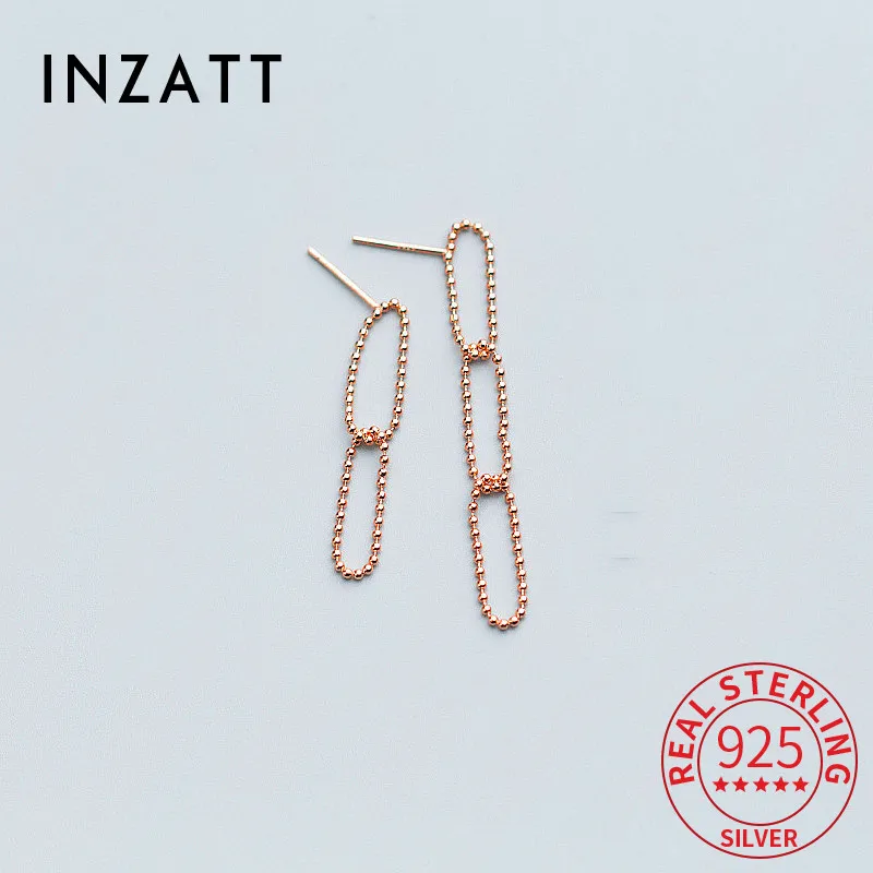 INZATT Real 925 Sterling Silver Bead Chain Asymmetry Tassel Dangle Drop Earrings For Women Fine Jewelry Geometric Accessories