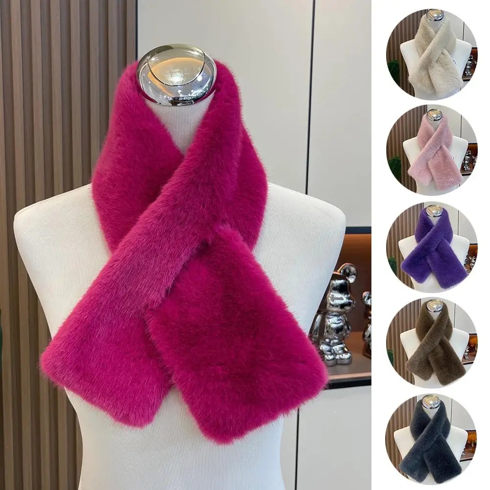 Outdoor Double-sided Solid Color Shawls Faux Rabbit Fur Scarves Imitation Fur Fluffy Neckerchief Plush Cross DIY Luxury Scarf