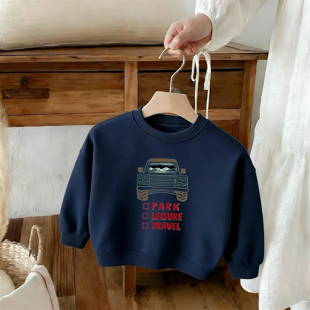 Little Car Print Hoodie Loose Casual Autumn Clothes Round Neck Pullovers New Design Tops Children's Simple Versatile Sweatshirt