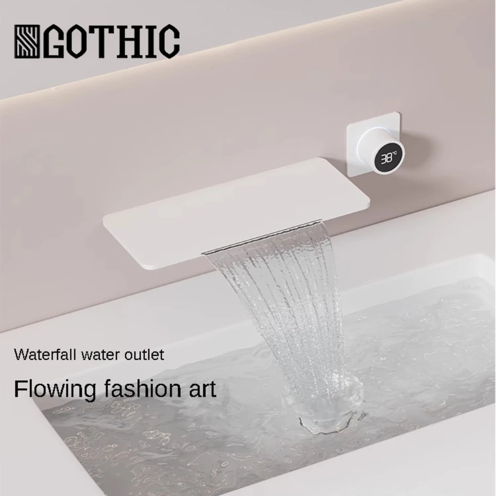 

Household Concealed Basin Faucet Waterfall Water Outlet Washbasin Bathroom Bathtub Faucet Copper Gray Hot&Cold Water Mixer Tap