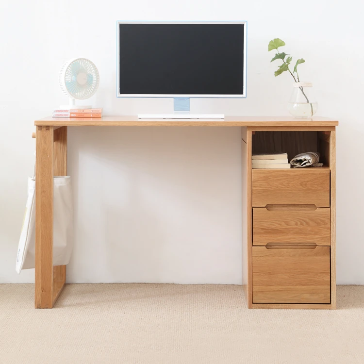 

-oo B7163 Nordic Solid OAK Wood Office Study Table Organizer Wooden Home Office Desk