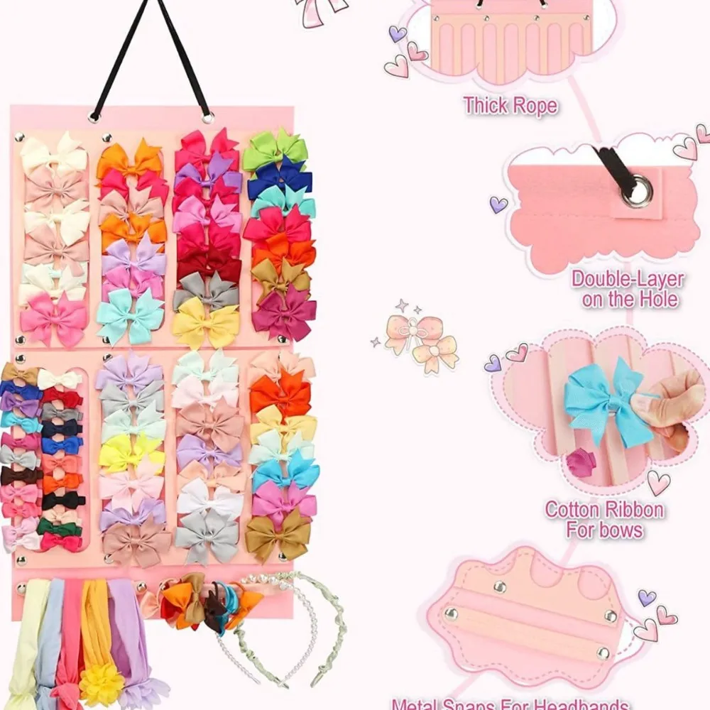 Felt Hair Bows Organizer Large Capacity Wall Hanging Headband Holder Hair Tie Organizer Hairpins Hair Accessories