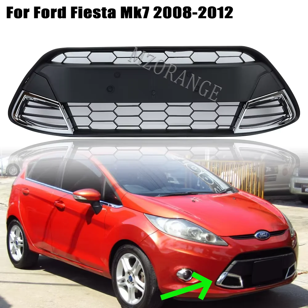 Front Bumper Grill Lower Grille for Ford Fiesta Mk7 2008 2009 2010 2011 2012 ABS Chrome Racing Centre Grille cars accessories