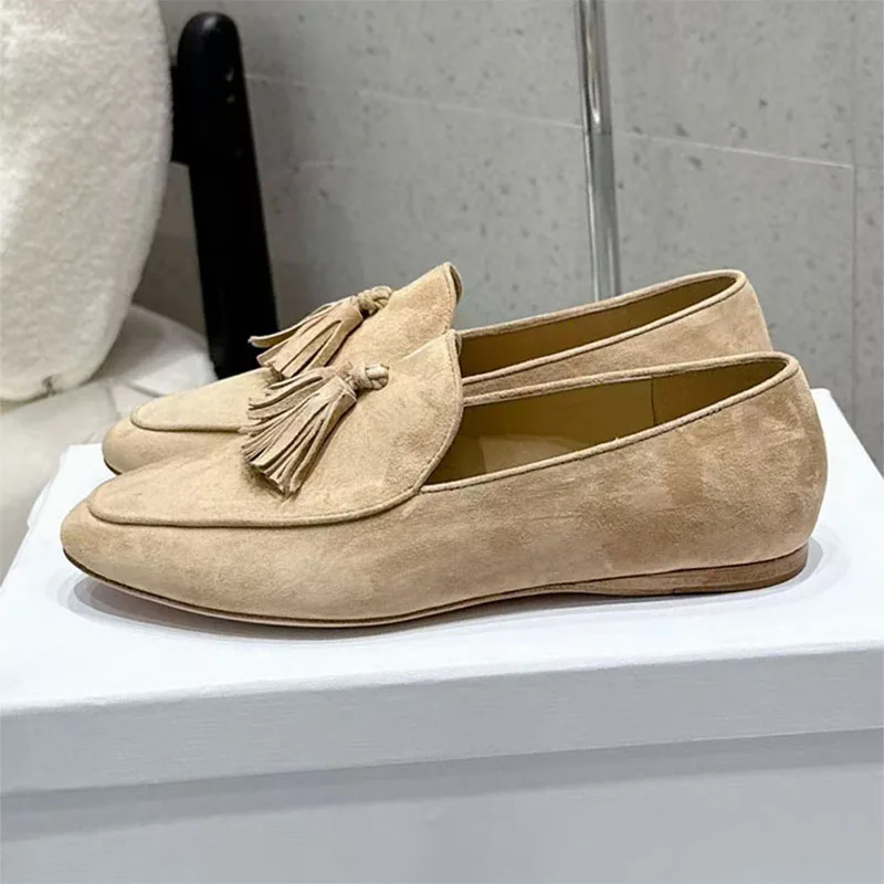 

Spring Autumn Flat Loafers Women Suede Leather Fringe Round Toe Slip-on Office Lady Shoes Comfort Daily Casual Shoes Woman