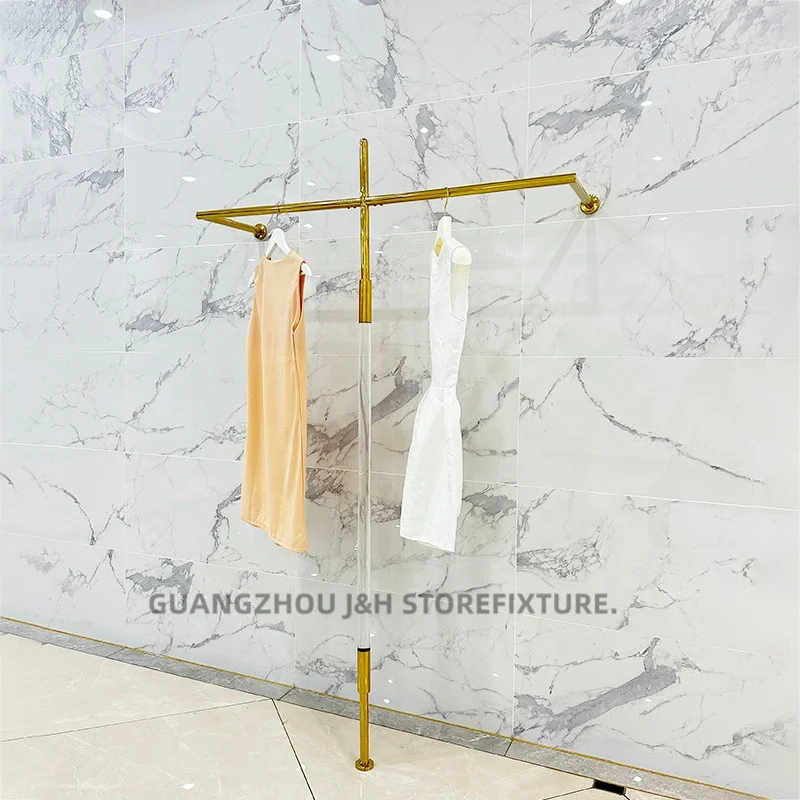 Customized. unique style yarn store furniture display rack clothing wall mount acrylic clothing store display stand stainless st