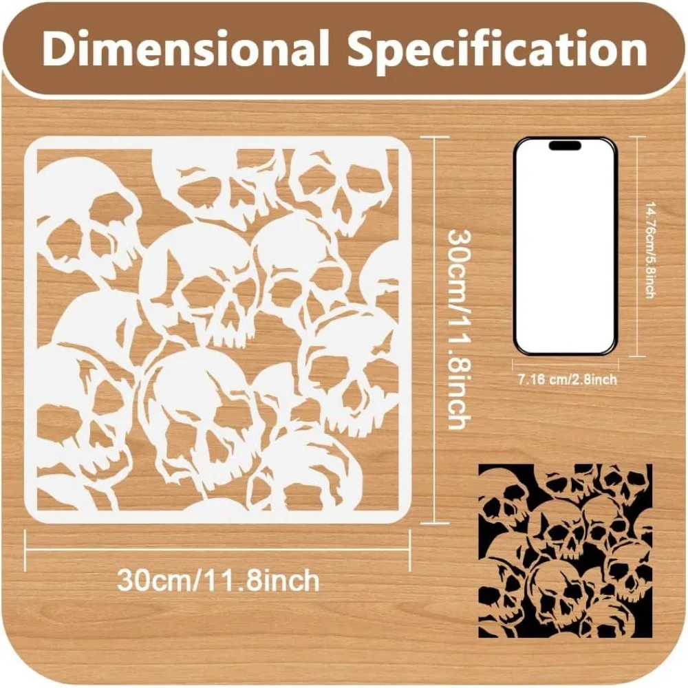 Skulls Stencil for Painting 11.8"x11.8" Reusable Plastic Stencil Drawing Templates Gothic DIY Craft Paint Template for Wall Home view 2