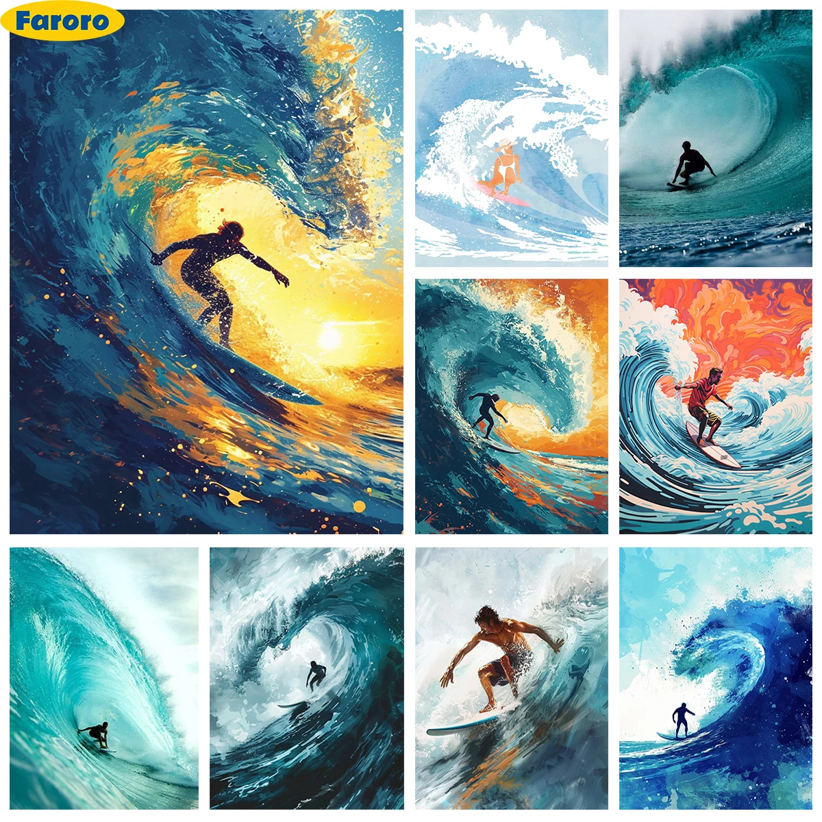 Surfing Diamond Painting Kit Ocean Scenery Diy Diamond Embroidery Cross Stitch Extreme Sports Poster Home Wall Decor Hand Gifts