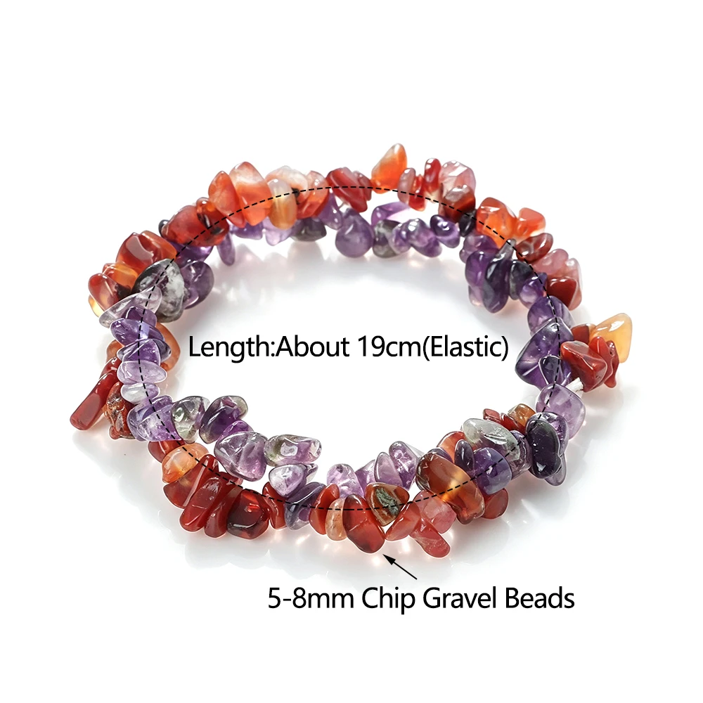 Double Row Natural Stone Mixed Quartz Crystal Gravel Lucky Chain Bracelet Women Irregular Chip Stone Amethyst Gem Stretch Bangle
