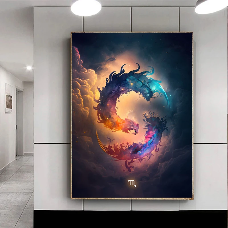 Abstract Zodiac Signs poster Twelve Constellations Libra  Aries Lion Abstract Canvas Print Poster Wall Art Decor Home Room Decor