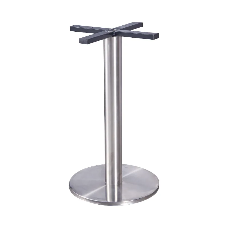 The base of the restaurant bar table has a thickened stainless steel brushed iron table base
