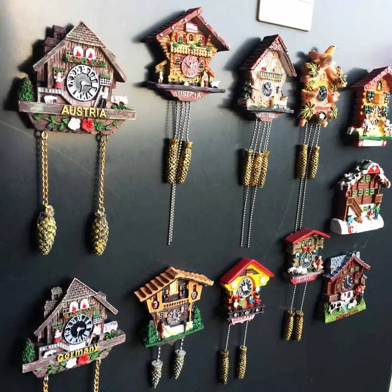 3D Handmade Painted Fridge Magnets Cuckoo Clock For Refrigerator Decor Sticker Germany Austria Switzerland Travel Souvenir Gift