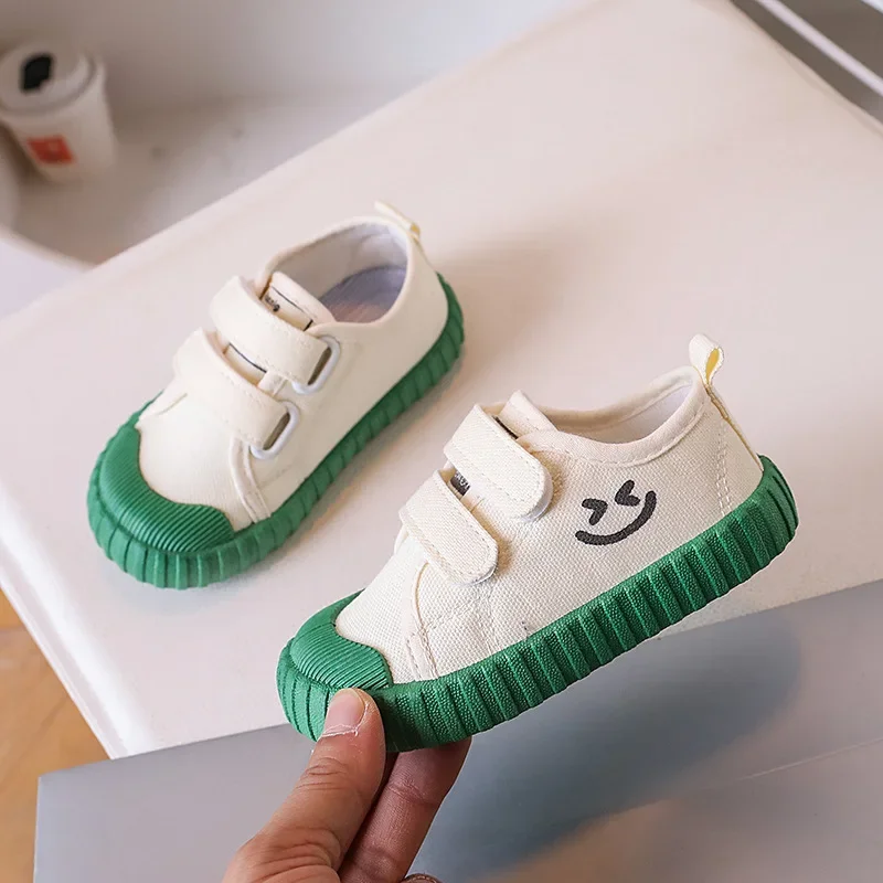 

Children's Canvas Shoes Korean Version Smiling Face Casual Shoes Spring Boys Girls Shoes Academy Kindergarten Comfortable Daily