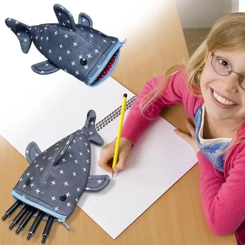 Shark Small Pencil Case, Large Capacity Pencil Pouch Coin Purse Zipper Pencil Holder Box Marker Organizer Pen Bag