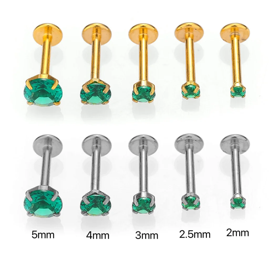 1PC Classic 16G Surgical Steel Green Zircon Lip Labret Piercing Helix Cartilage Earring Lip Stud Ring Piercing Jewelry