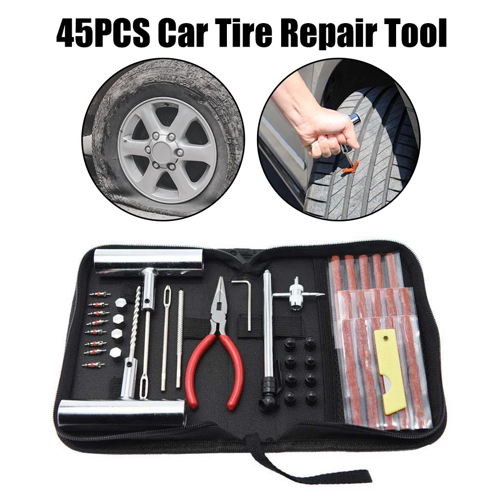 Auto Bike Tire Repair Studding Tool Set Car Tire Repair Tool Motorcycle Car Accessories 45 PCS Tyre Repair Kit Puncture Plug Set