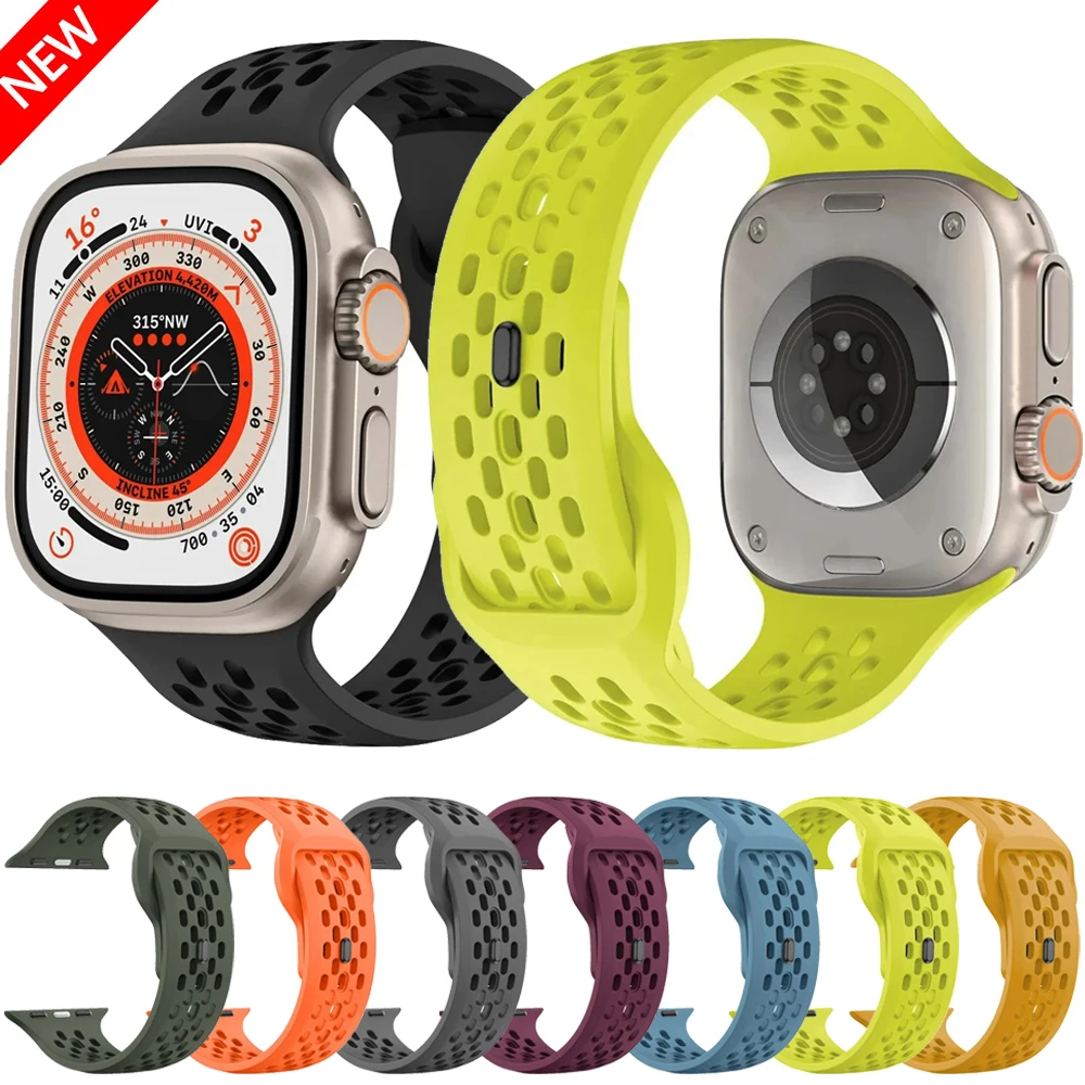 

Sport Silicone Strap for Apple Watch Band 46mm 45mm 44mm 42mm 49mm 41mm 40mm Bracelet Band iWatch Series 10 Ultra 9 8 7 6 5 4 SE