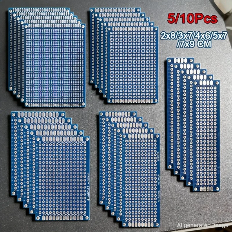 5/10 pezzi, scheda prototipo PCB a doppia faccia, colore blu, dimensioni 2x8-7x9 cm, breadboard universale per circuiti, ideale per progetti di elettronica fai-da-te, saldatura e riparazione di