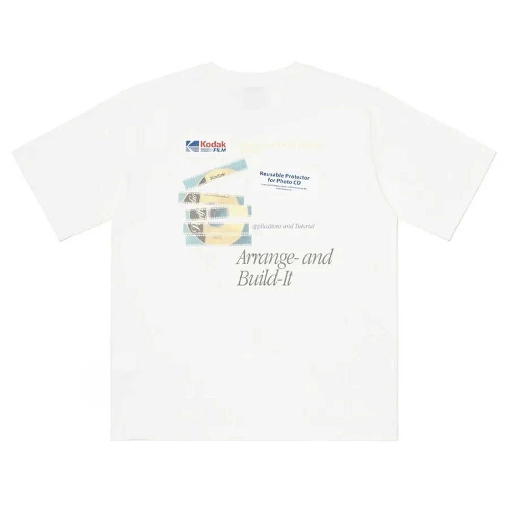 Vintage Kodak Film-style Printed T-shirt for Summer Men's Casual Street Trendy Clothing 100% Cotton Breathable Comfortable Top