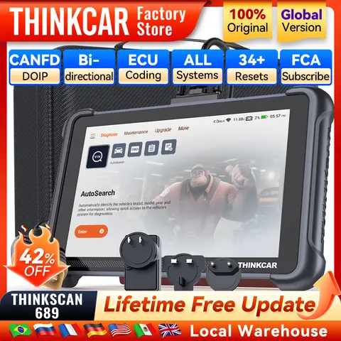 THINKCAR THINKSCAN 689 Car Diagnostic Tools CANFD DOIP Bi-directional ECU Coding 34 Resets Life Free Obd2 Scanner Key Programing