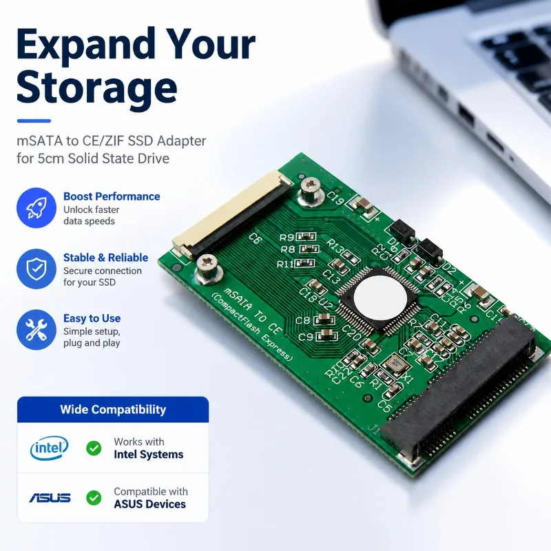 mSATA to CE/ZIF SSD Adapter Converter Card for 5cm Solid State Drive, Mini PCIe to ZIF, Compatible with Intel/ASUS Defined