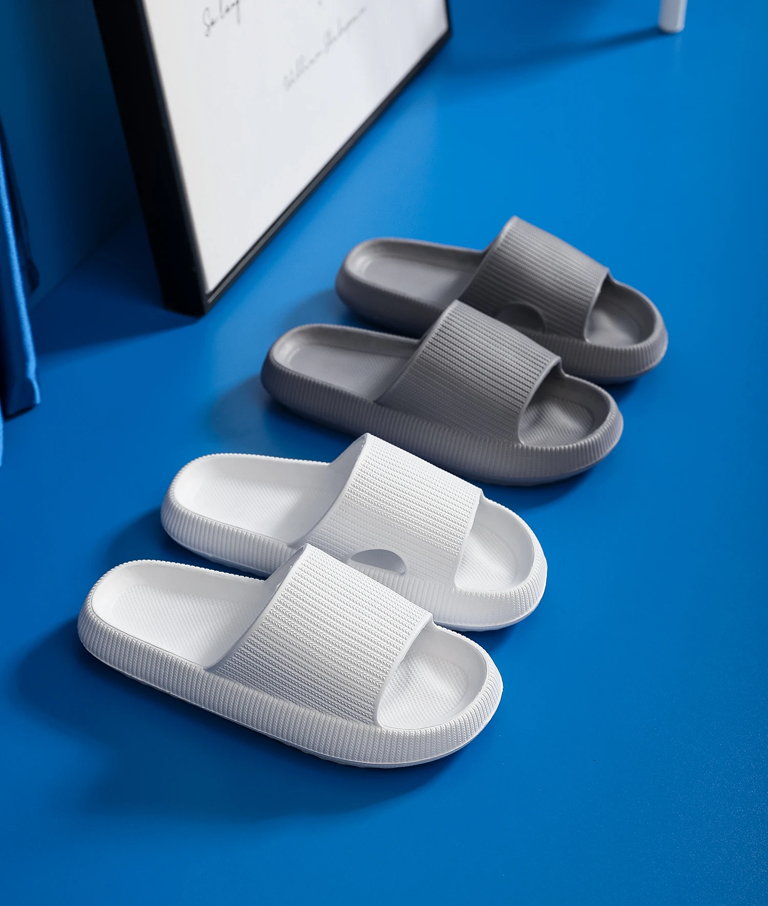 

Summer Solid Color Textured Platform Slide EVA Slippers Women Lightweight Open Toe Sandals For Indoor Home Casual Bathroom