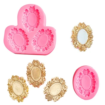 シリコンレースのスクロール写真フレーム、フォンダンモールド、ケーキボーダーの装飾、チョコレートバロックスタイル、化粧鏡、樹脂型