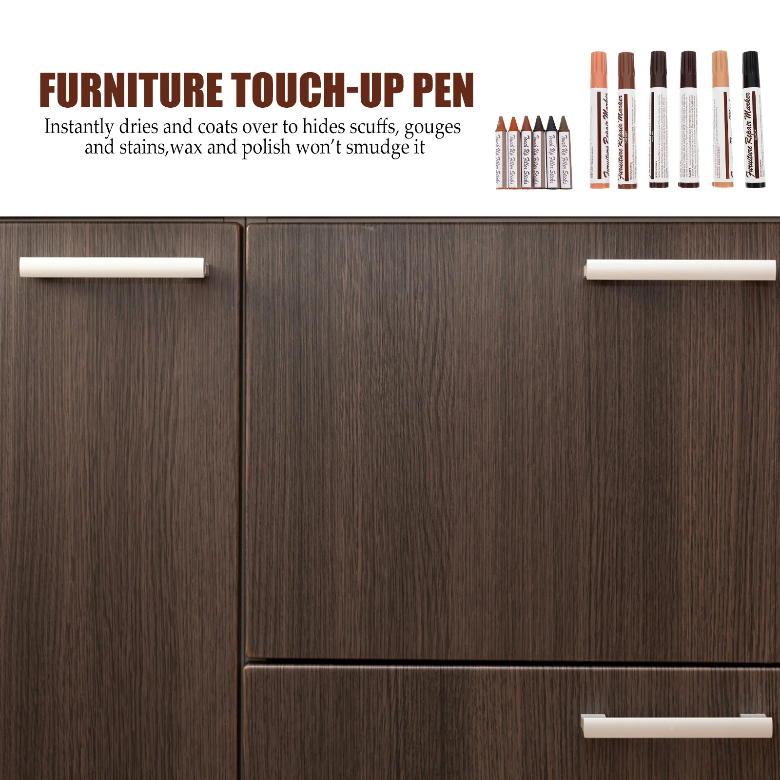 

12pcs Repair Pen Set for Furniture Touch Up Markers Crayons Plastic Wood Floor Scratches Blemishes Wooden Polish Kit