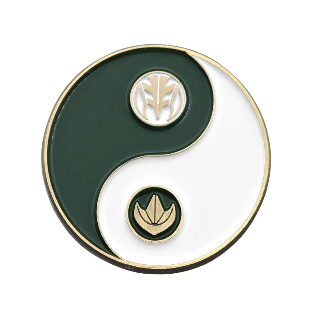 Grüne weiße Ranger-Emaille-Anstecknadel Yin Yang Drachen-Tiger-Münzbroschen Mighty Morphin Metallabzeichen Geschenk für Tokusatsu-Fans – Detail 1