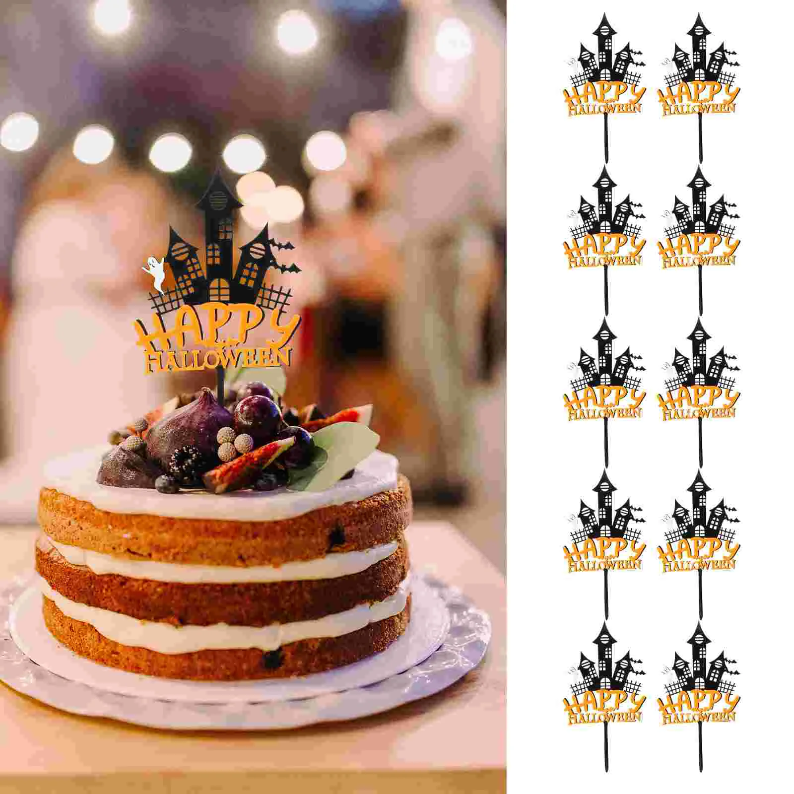 

10 Pcs Top Hat Cake Insert The Gift Halloween Cupcake Topper Spooky Dessert Toppers Acrylic Props Decors