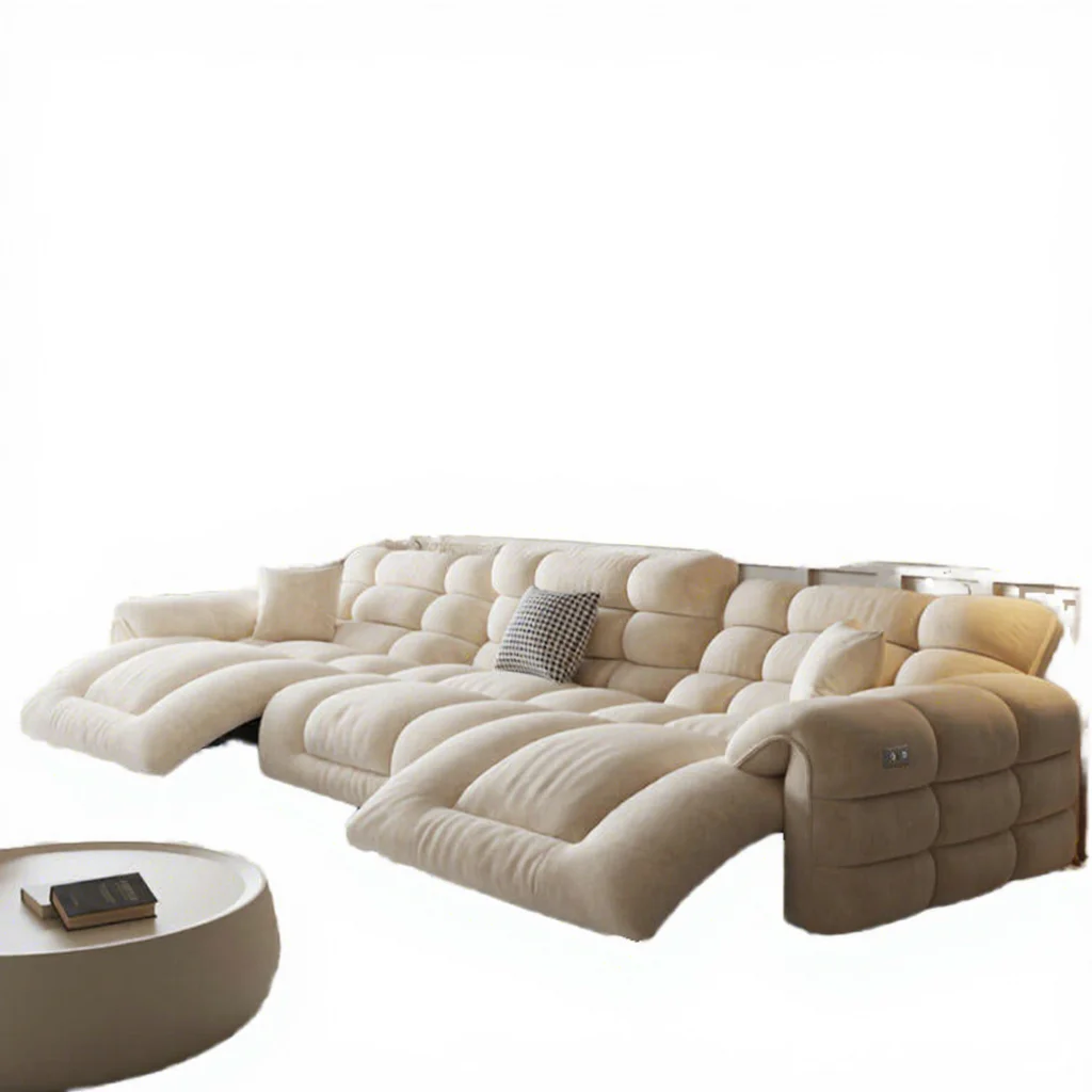 Retractable convertible leather sofa Modern electric modular three-seater living room Tufted reclining sofa Hotel warehouse