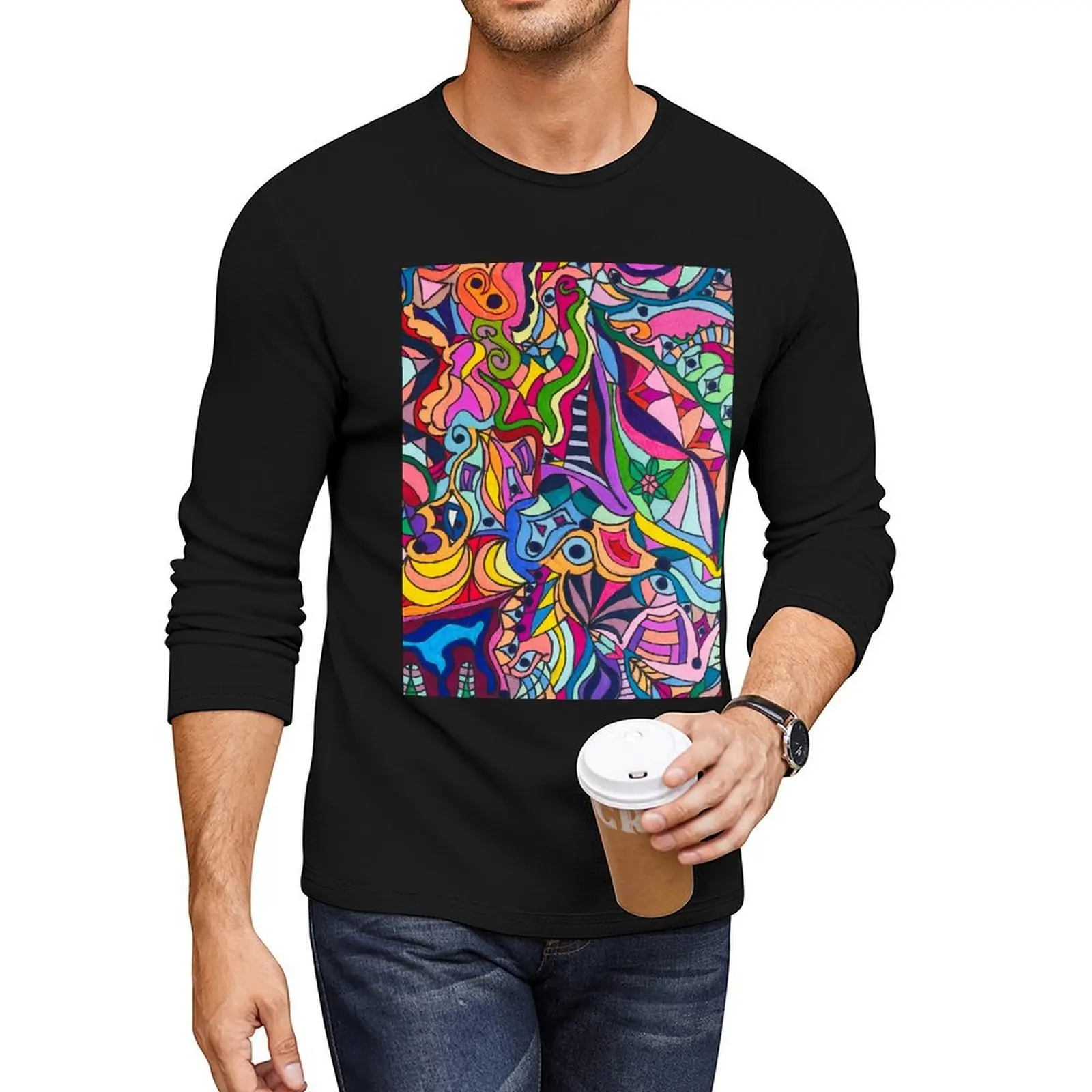 Trippy Rainbow Zentangle Long T-Shirt quick drying t-shirt korean fashion sports fan t-shirts cute tops plain white t shirts men