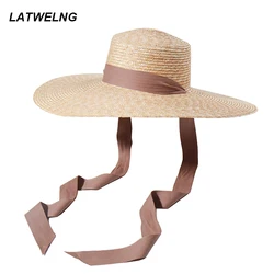 ins Luxury Designer Large Brim Beach Hats For Women Big Sunmmer Sun Hats With Strape Ladies Oversized UV Protection Straw hat